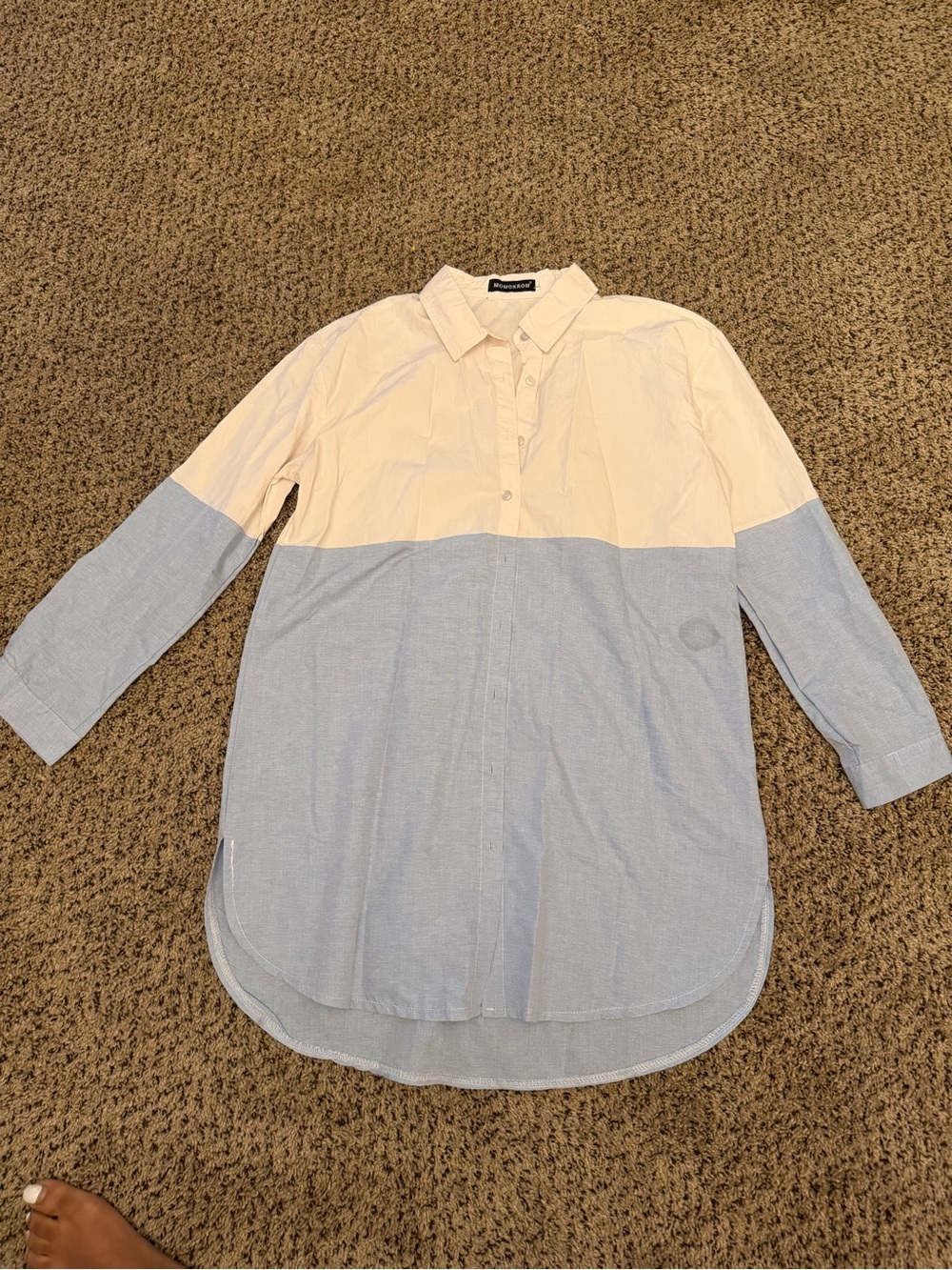 Men's Two-Tone Cream & Light Blue Button-Down Shirt